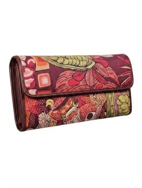 Pineda Covalin Jade Rojo Leather Wallet Floral Print Clutch New With Tags
